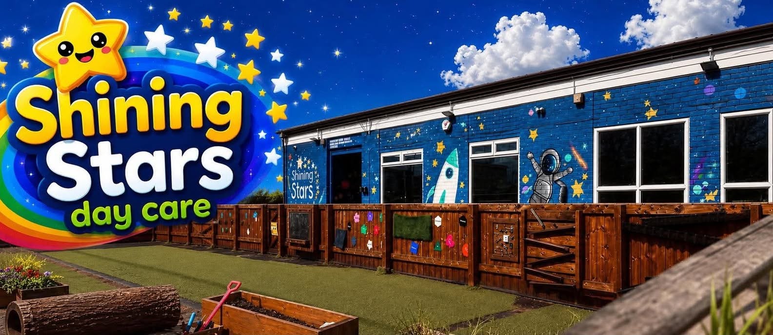 Shiningstars Daycare building and colourful outdoor play area